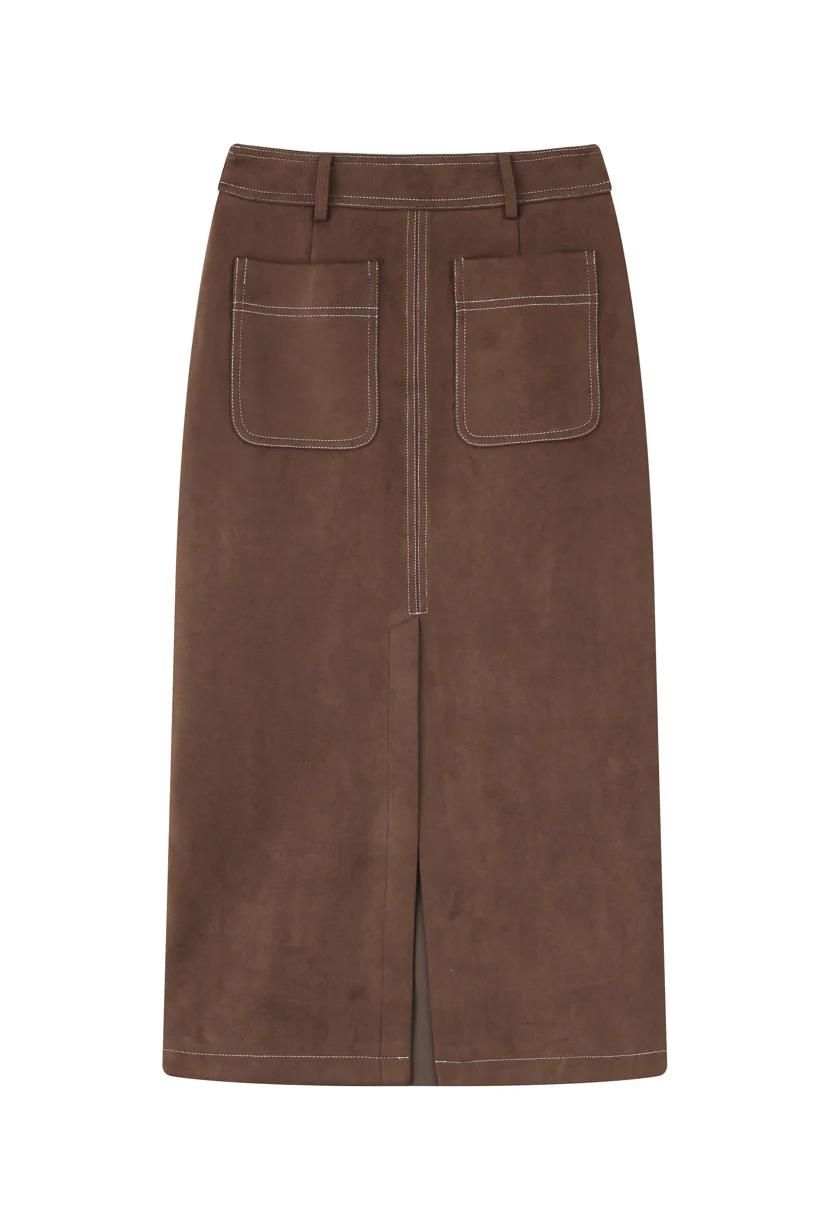 Debbie Suede Pencil Skirt - Chocolate - Image 10