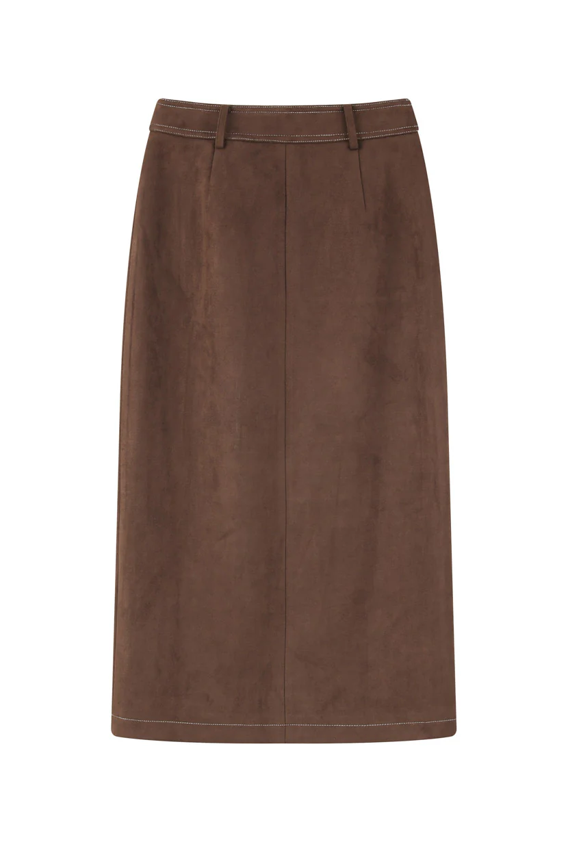 Debbie Suede Pencil Skirt - Chocolate - Image 9