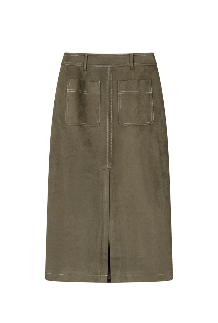 Debbie Suede Pencil Skirt - Kahki Green - Image 10