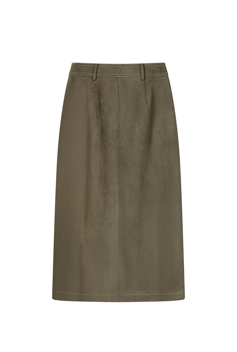Debbie Suede Pencil Skirt - Kahki Green - Image 11