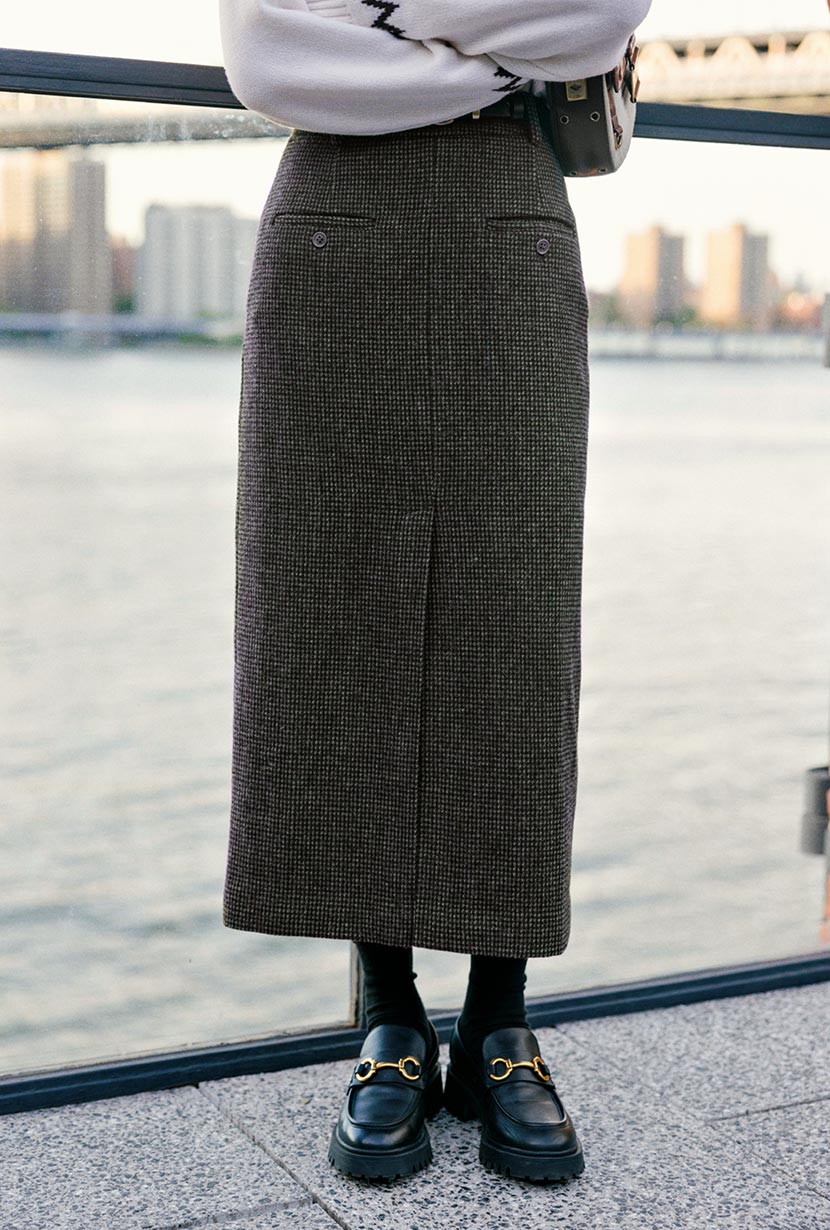 Debbie Wool Pencil Skirt - Checkered - Image 3