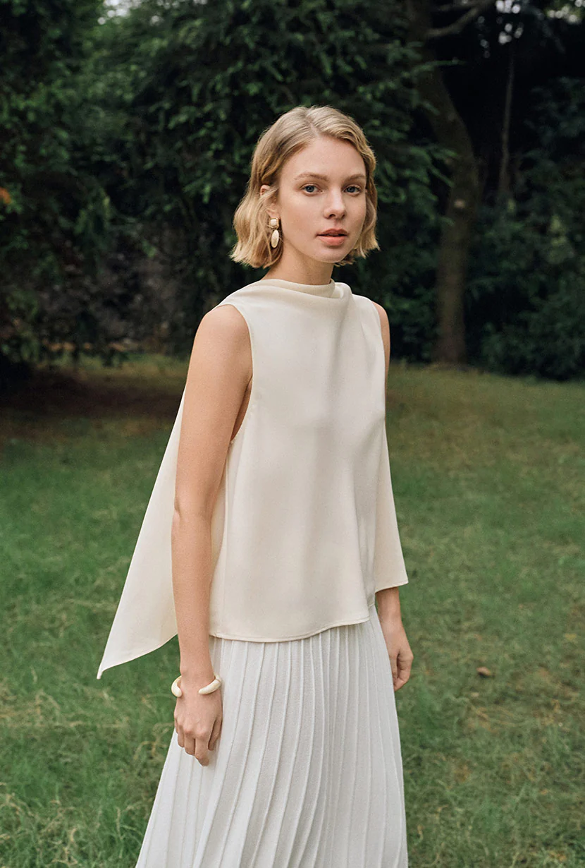 Didi Cowl Neck Flared Top - Cream - Image 5