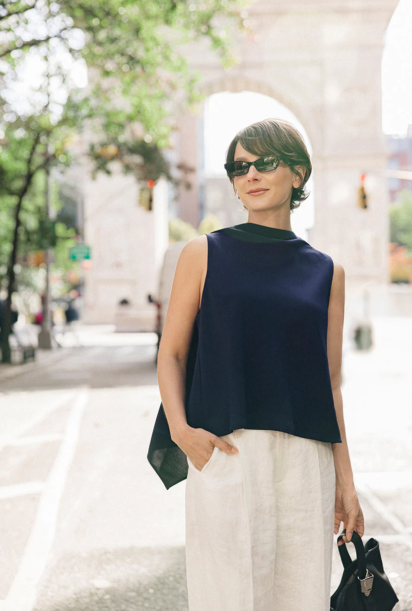Didi Cowl Neck Flared Top - Navy - Image 3
