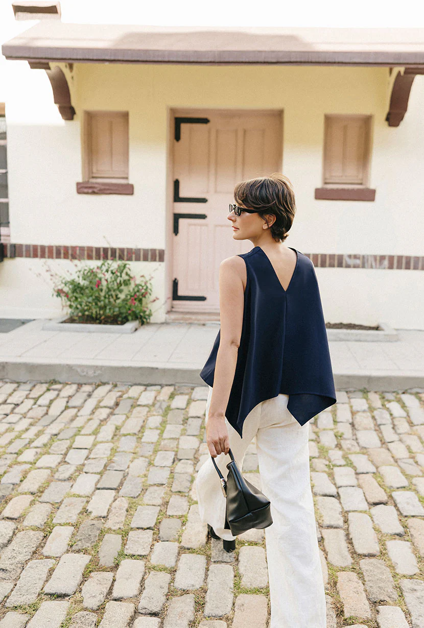 Didi Cowl Neck Flared Top - Navy - Image 4