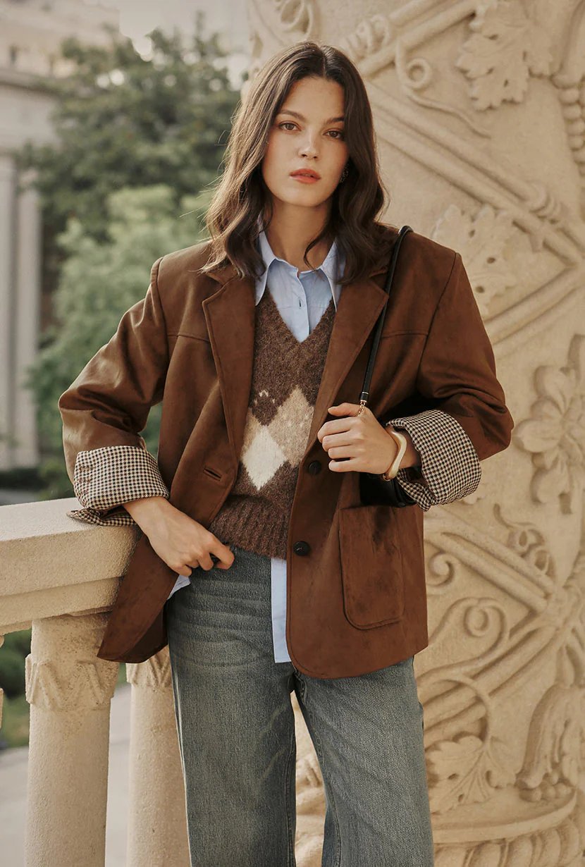 Dominique Oversized Suede Blazer - Caramel - Image 3