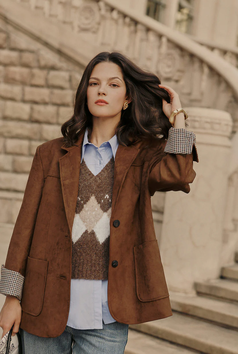 Dominique Oversized Suede Blazer - Caramel - Image 4