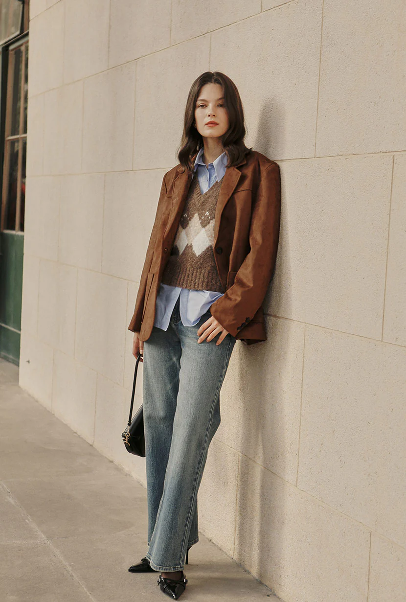 Dominique Oversized Suede Blazer - Caramel - Image 6