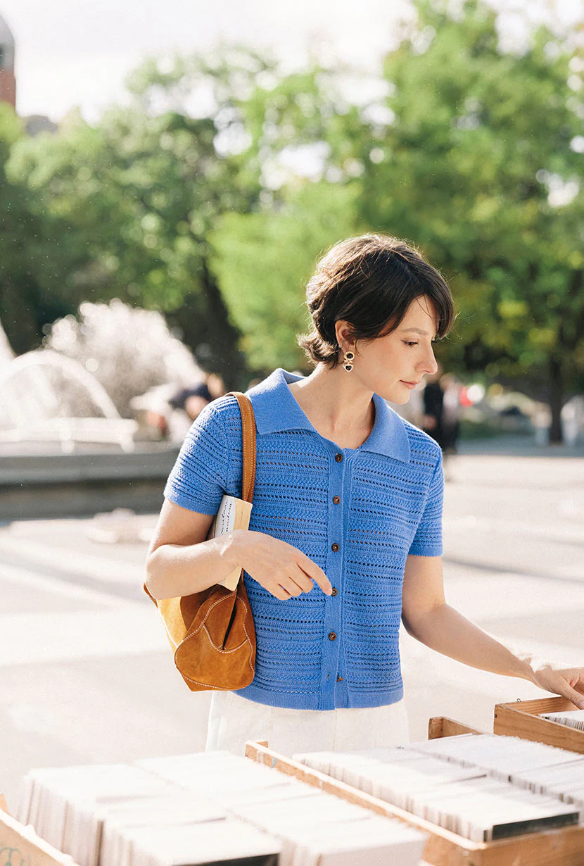 Dotty Cotton Crochet Top - Blue - Image 2
