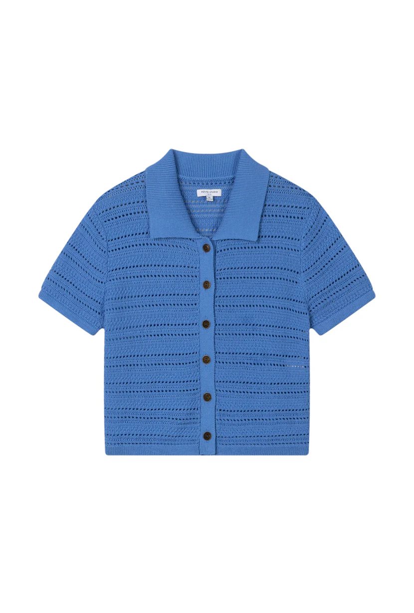 Dotty Cotton Crochet Top - Blue - Image 7