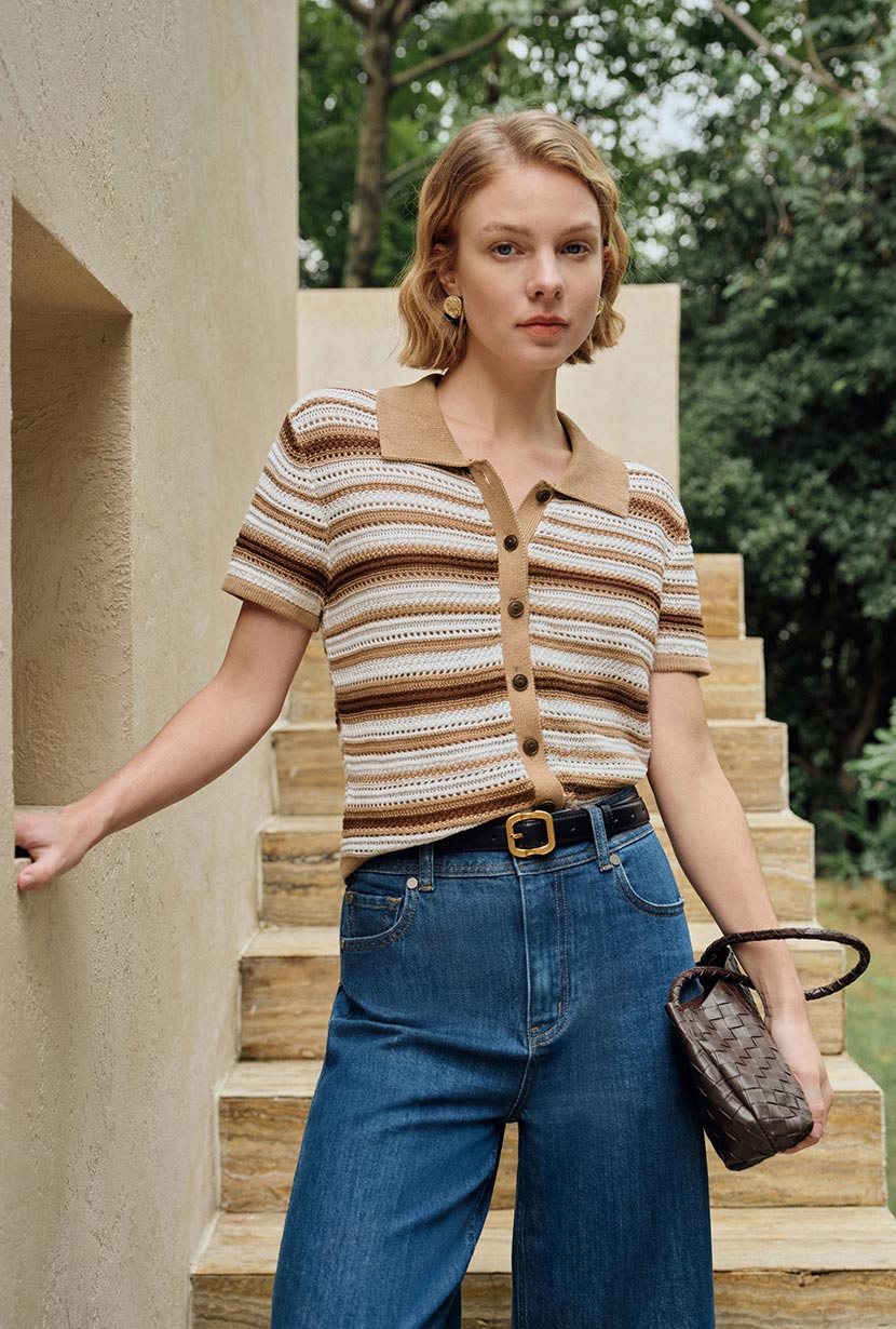 Dotty Cotton Crochet Top - Striped - Image 4