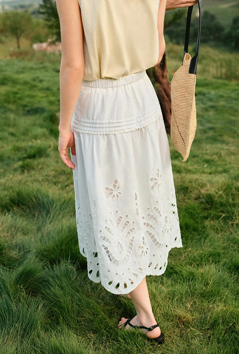 Edna Cotton Embroidered Skirt - White - Image 3