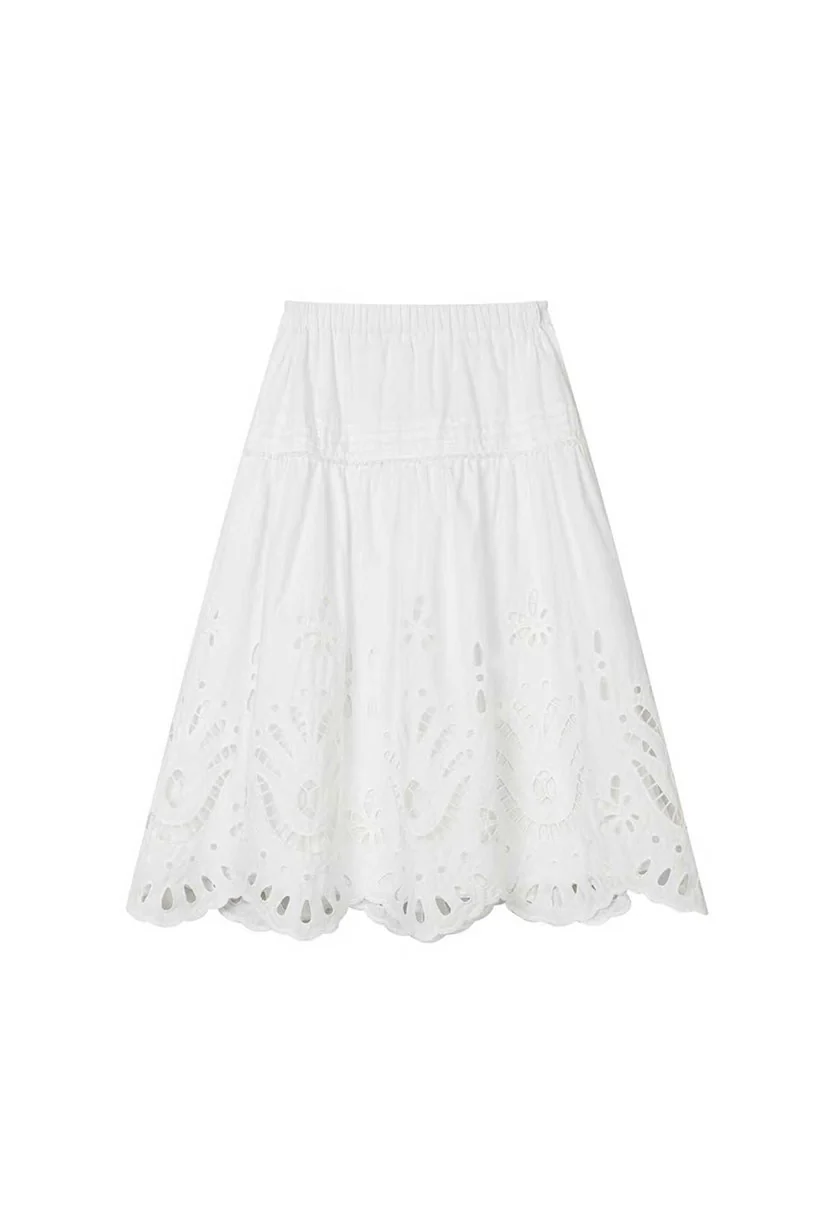 Edna Cotton Embroidered Skirt - White - Image 7