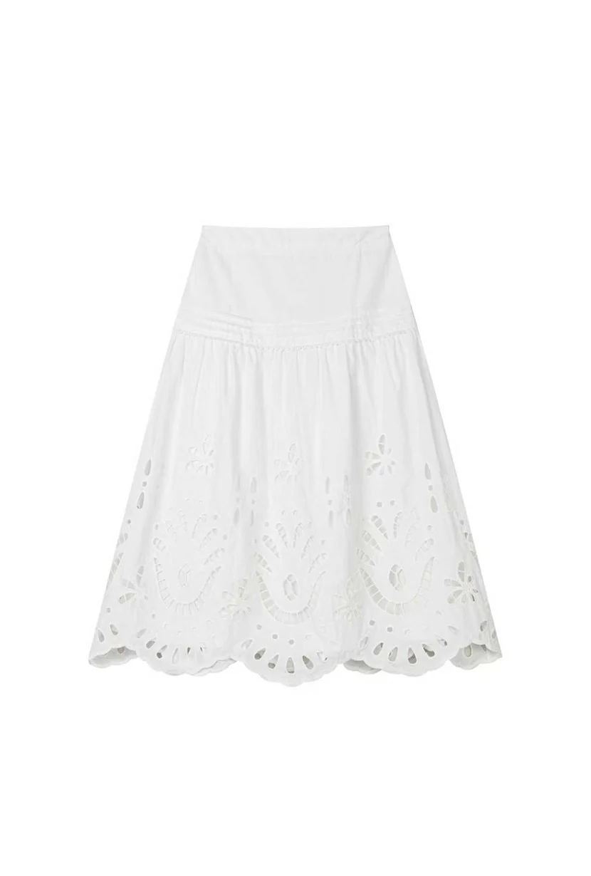 Edna Cotton Embroidered Skirt - White - Image 8