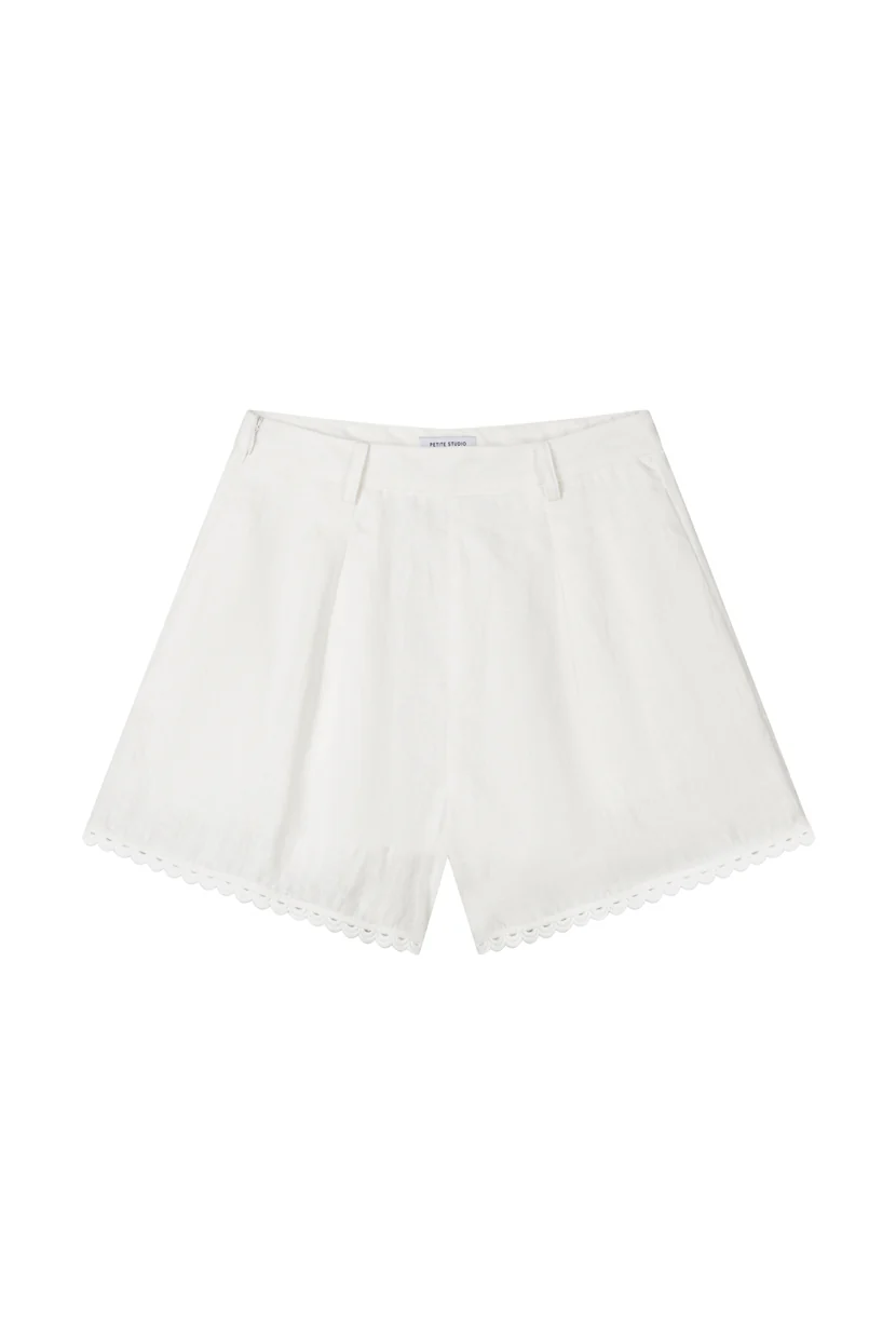 Elodie Embroidered Linen Shorts - White - Image 13