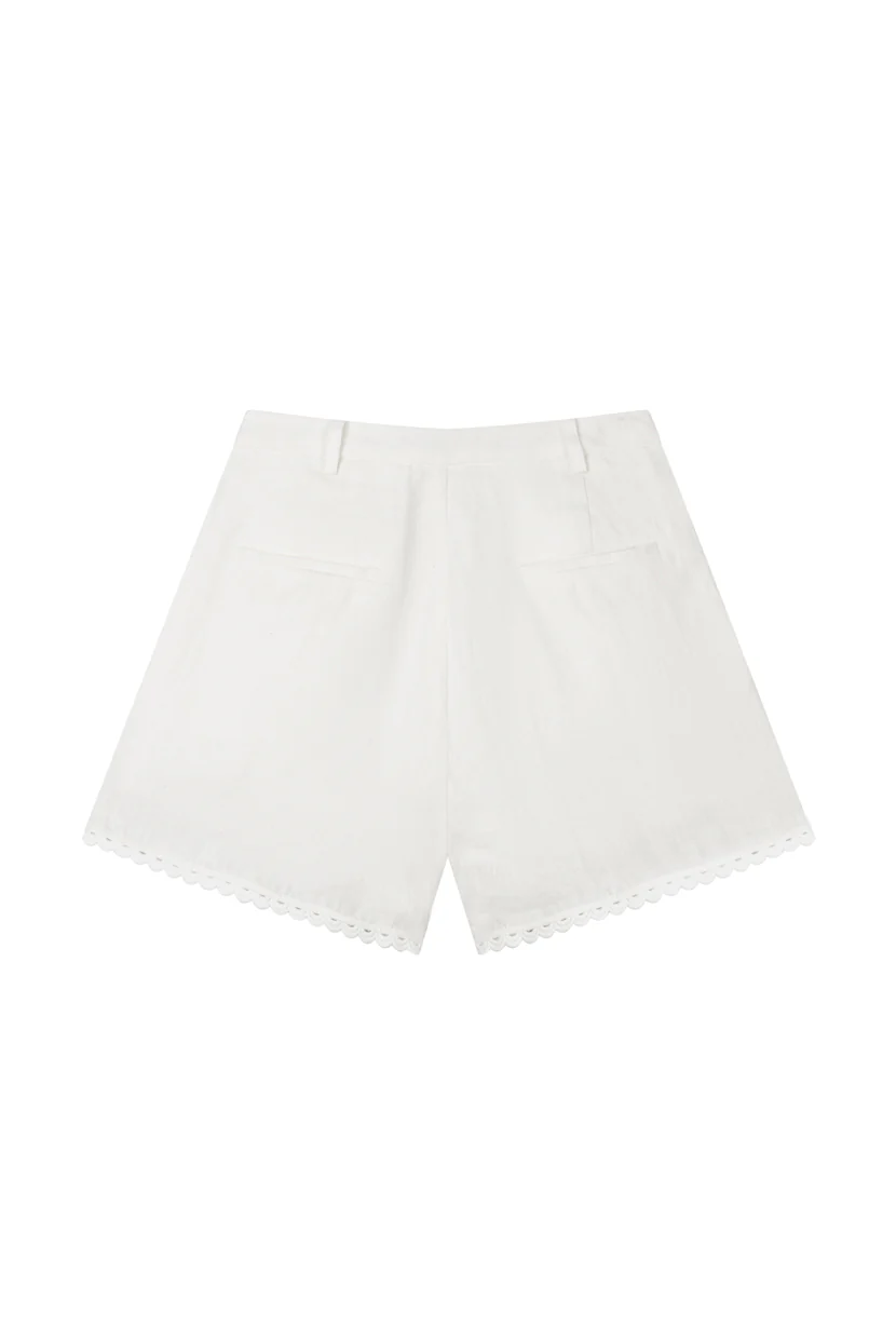 Elodie Embroidered Linen Shorts - White - Image 14
