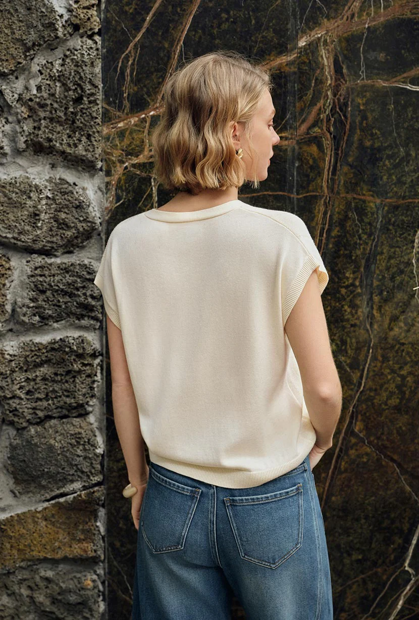 Eugene Cotton Knit Top - Ivory - Image 7