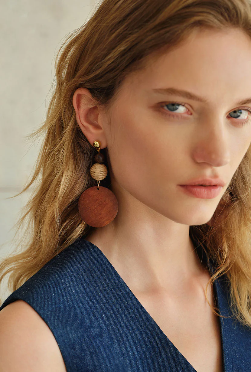 Fia Rattan Wood Drop Earrings