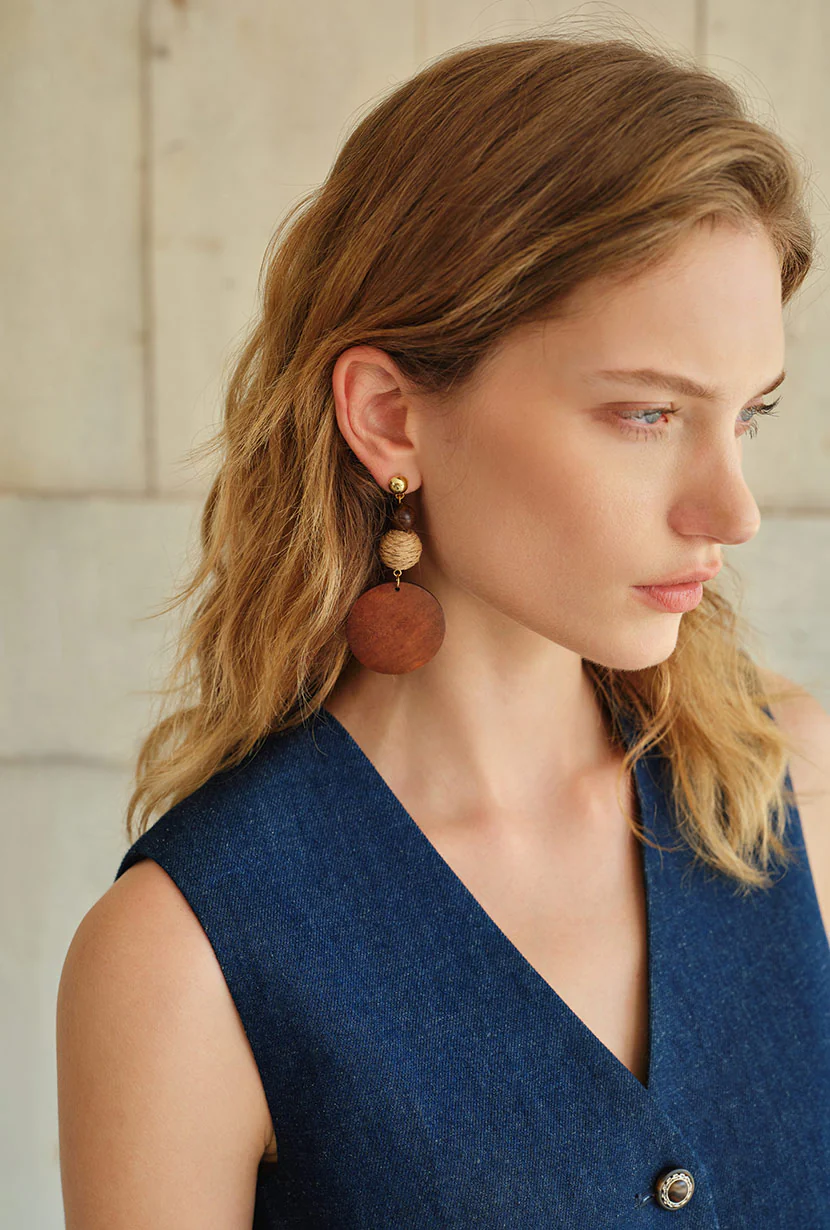 Fia Rattan Wood Drop Earrings - Image 2