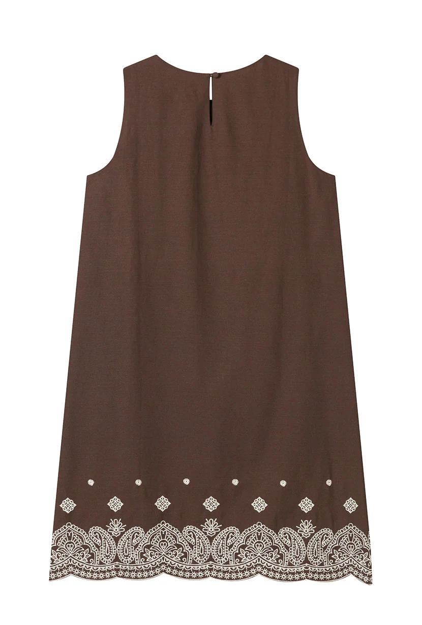 Gorgie Embroidered Dress - Chocolate - Image 7