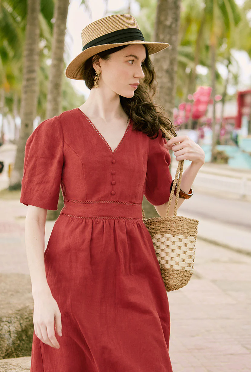 Meryl Linen Dress - Red - Image 6