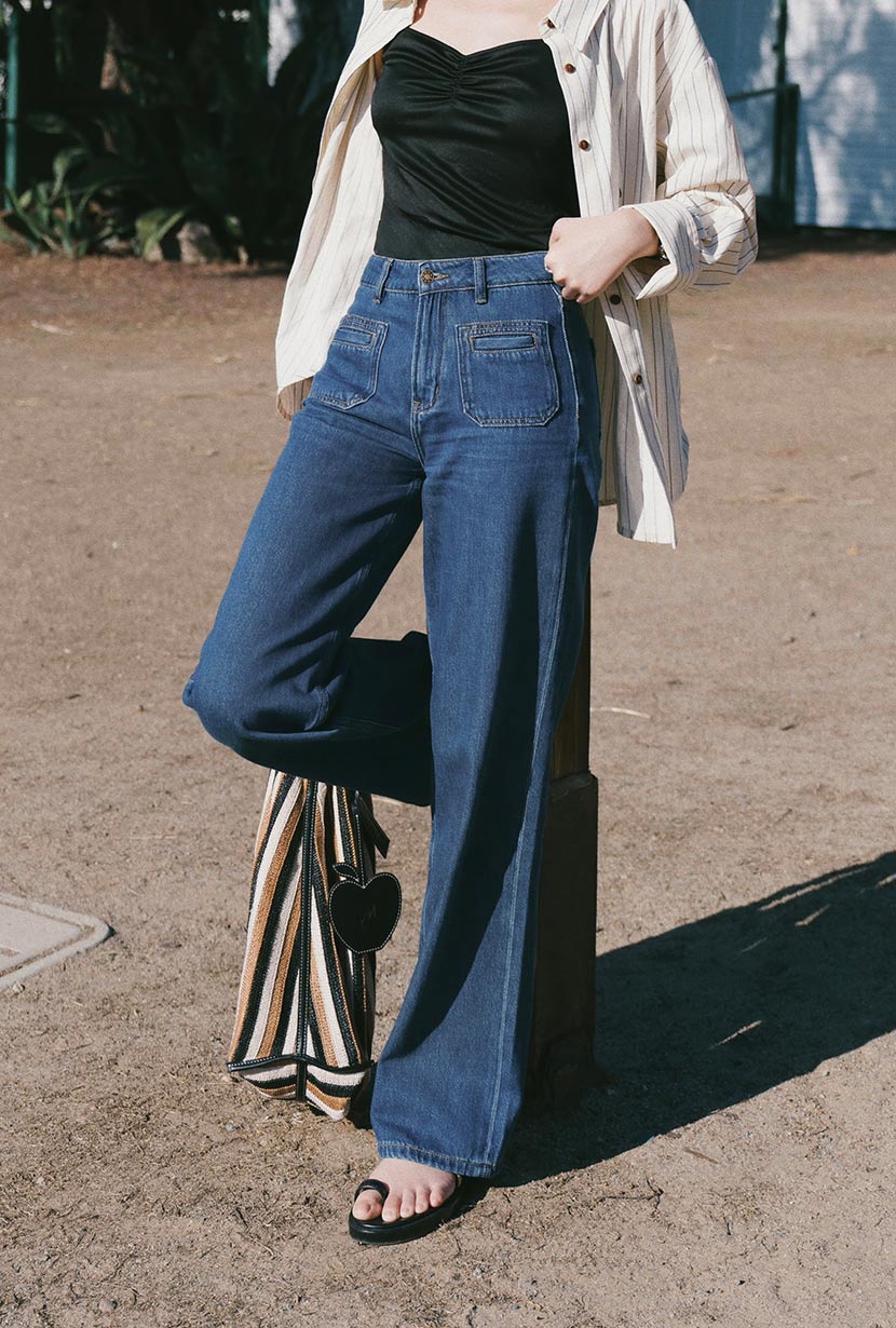 Odilia Mid Rise Straight Leg Jeans - Mid Indigo - Image 7