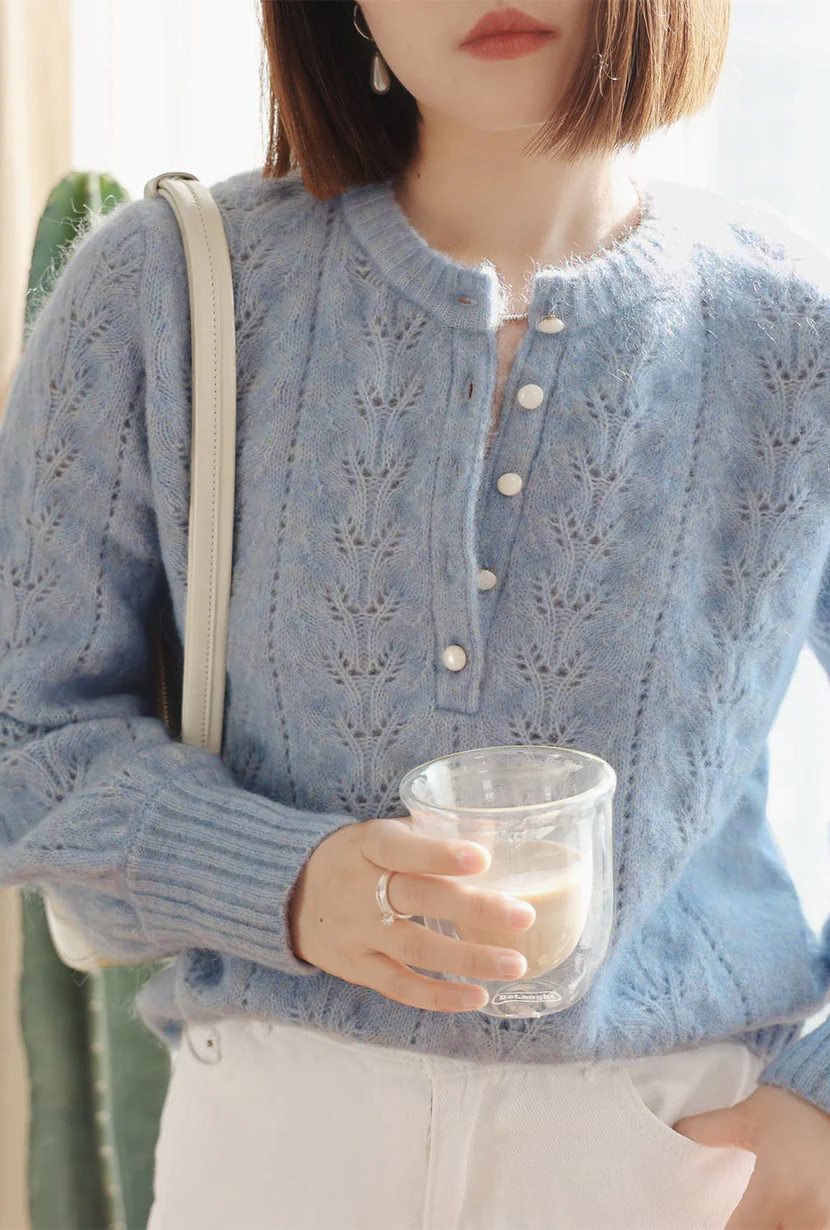 Paisley Mohair Sweater - Dusty Blue - Image 3