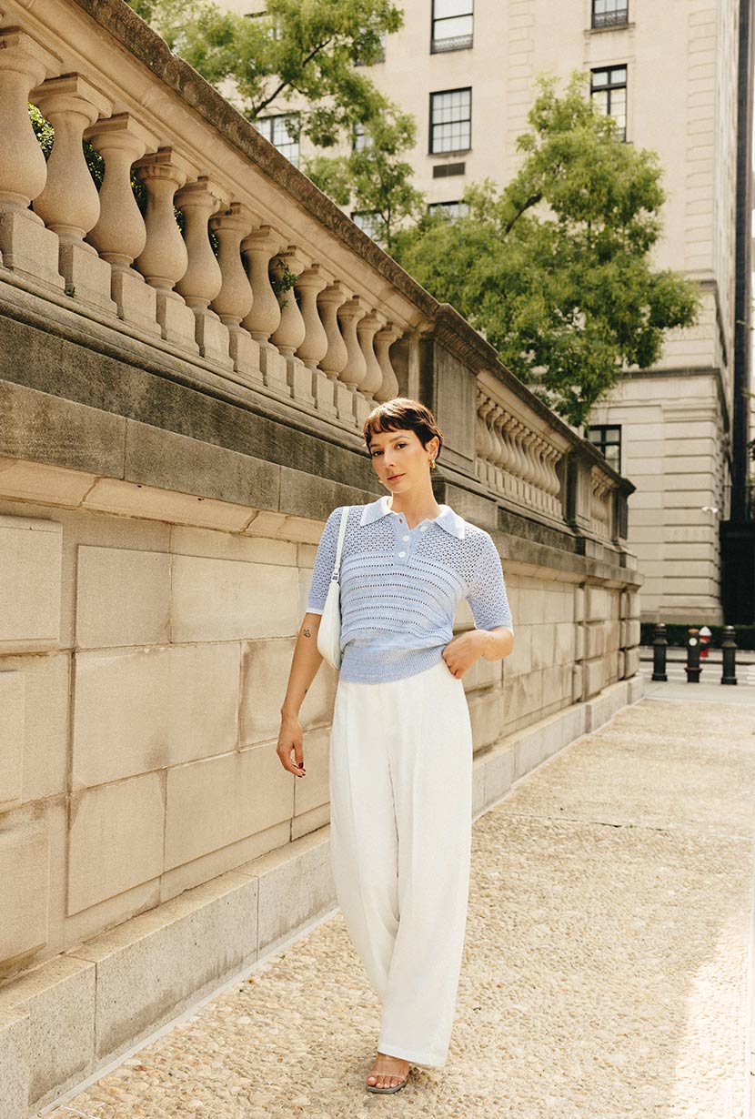 Shea Cotton Blend Knit Top - Sky - Image 3