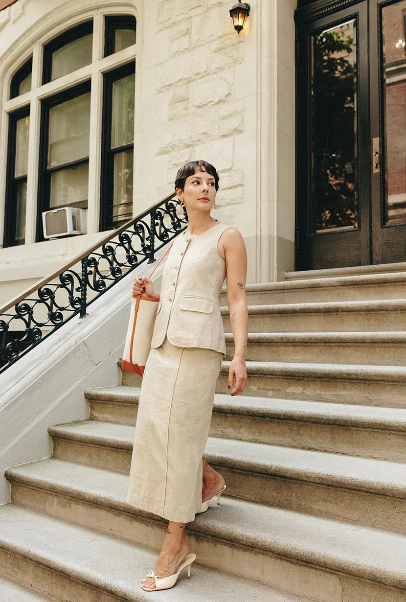 Teigan Linen Pencil Skirt - Oat - Image 3