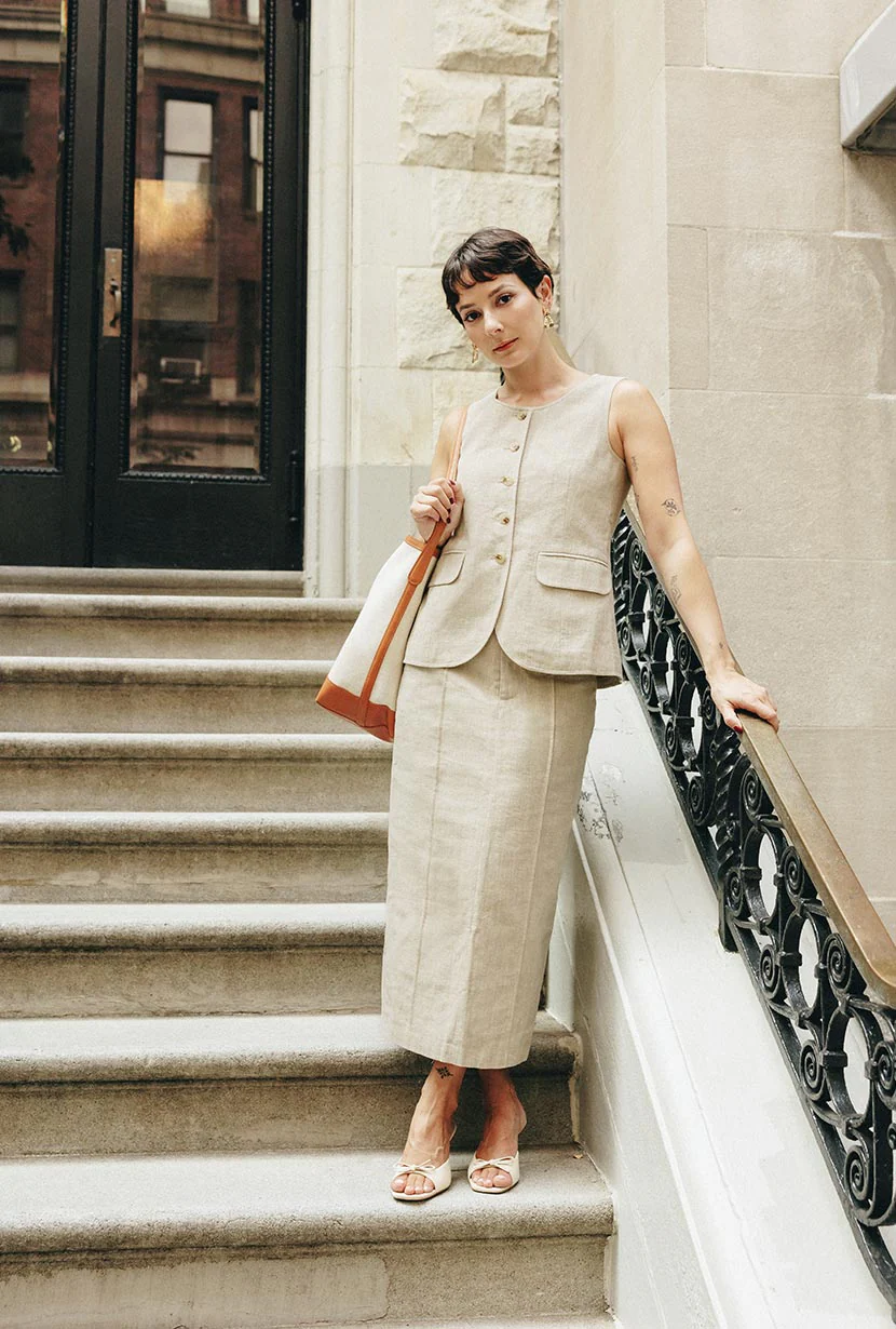 Teigan Linen Pencil Skirt - Oat - Image 4
