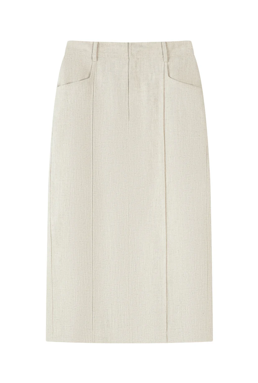 Teigan Linen Pencil Skirt - Oat - Image 7