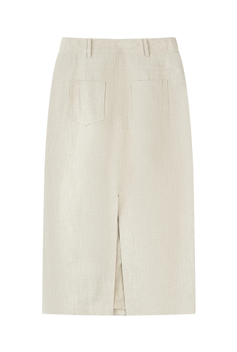Teigan Linen Pencil Skirt - Oat - Image 8