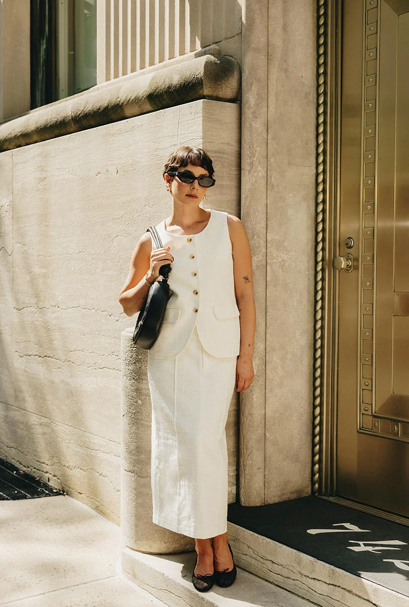 Teigan Linen Pencil Skirt - White - Image 4